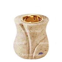 Base for grave lamp Charme 10cm - 4in In Calizia marble, with recessed golden ferrule
