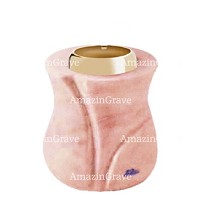 Base per lampada votiva Charme 10cm In marmo Rosa Portogallo, con ghiera in acciaio dorata