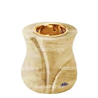 Base de lámpara votiva Charme 10cm En marmol Travertino, con casquillo dorado empotrado