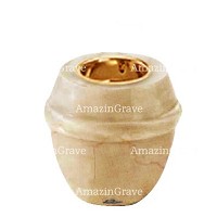 Base for grave lamp Chordé 10cm - 4in In Botticino marble, with recessed golden ferrule