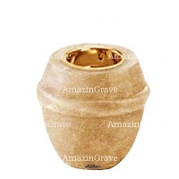 Base de lámpara votiva Chordé 10cm En marmol Travertino, con casquillo dorado empotrado