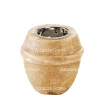 Base for grave lamp Chordé 10cm - 4in In Travertino marble, with recessed nickel plated ferrule