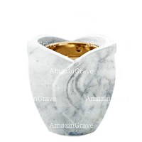 Base for grave lamp Gres 10cm - 4in In Carrara marble, with recessed golden ferrule