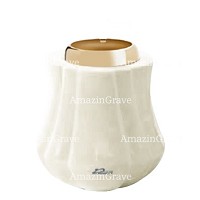 Base per lampada votiva Leggiadra 10cm In marmo Bianco puro, con ghiera in acciaio dorata