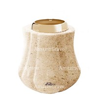 Base per lampada votiva Leggiadra 10cm In marmo Calizia, con ghiera in acciaio dorata