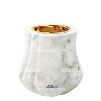 Base de lámpara votiva Leggiadra 10cm En marmol de Carrara, con casquillo dorado empotrado