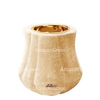 Base for grave lamp Leggiadra 10cm - 4in In Travertino marble, with recessed golden ferrule