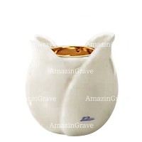Base for grave lamp Tulipano 10cm - 4in In Pure white marble, with recessed golden ferrule