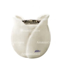 Base for grave lamp Tulipano 10cm - 4in In Pure white marble, with recessed nickel plated ferrule