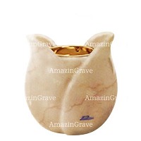 Base for grave lamp Tulipano 10cm - 4in In Botticino marble, with recessed golden ferrule