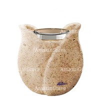 Base per lampada votiva Tulipano 10cm In marmo Calizia, con ghiera in acciaio