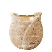 Base for grave lamp Tulipano 10cm - 4in In Calizia marble, with golden steel ferrule