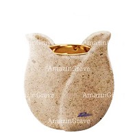 Base for grave lamp Tulipano 10cm - 4in In Calizia marble, with recessed golden ferrule
