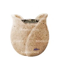 Base for grave lamp Tulipano 10cm - 4in In Calizia marble, with recessed nickel plated ferrule