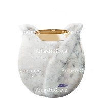 Base per lampada votiva Tulipano 10cm In marmo di Carrara, con ghiera in acciaio dorata