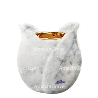 Base de lámpara votiva Tulipano 10cm En marmol de Carrara, con casquillo dorado empotrado