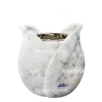 Base for grave lamp Tulipano 10cm - 4in In Carrara marble, with recessed nickel plated ferrule