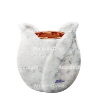Base for grave lamp Tulipano 10cm - 4in In Carrara marble, with recessed copper ferrule