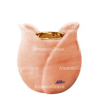 Base for grave lamp Tulipano 10cm - 4in In Pink Portugal marble, with recessed golden ferrule