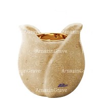Base for grave lamp Tulipano 10cm - 4in In Trani marble, with recessed golden ferrule