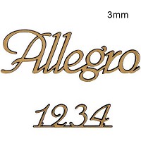 Letras y números Allegro, en varios tamaños Pieza única recortada de bronce 3mm