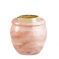 Base per lampada votiva Amphòra 10cm In marmo Rosa Portogallo, con ghiera in acciaio dorata