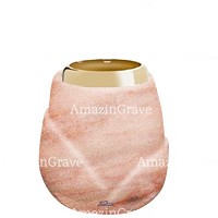 Base per lampada votiva Liberti 10cm In marmo Rosa Portogallo, con ghiera in acciaio dorata