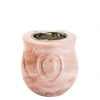 Base per lampada votiva Cuore 10cm In marmo Rosa Portogallo, con ghiera a incasso nichelata