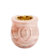 Base per lampada votiva Cuore 10cm In marmo Rosa Portogallo, con ghiera a incasso dorata