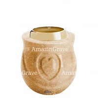 Base for grave lamp Cuore 10cm - 4in In Travertino marble, with golden steel ferrule