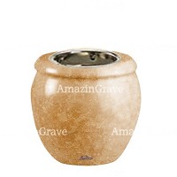 Base for grave lamp Amphòra 10cm - 4in In Travertino marble, with recessed nickel plated ferrule