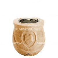 Base for grave lamp Cuore 10cm - 4in In Travertino marble, with recessed nickel plated ferrule
