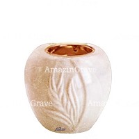 Base pour lampe funéraire Spiga 10cm En marbre Travertino, avec griffe cuivre à encastré