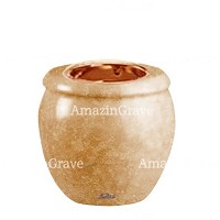 Base for grave lamp Amphòra 10cm - 4in In Travertino marble, with recessed copper ferrule