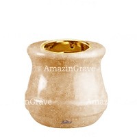 Base for grave lamp Calyx 10cm - 4in In Travertino marble, with recessed golden ferrule