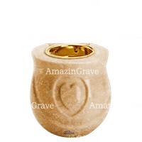 Base for grave lamp Cuore 10cm - 4in In Travertino marble, with recessed golden ferrule