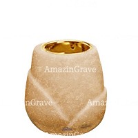Base de lámpara votiva Liberti 10cm En marmol Travertino, con casquillo dorado empotrado