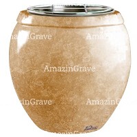 Flowers pot Amphòra 19cm - 7,5in In Travertino marble, steel inner