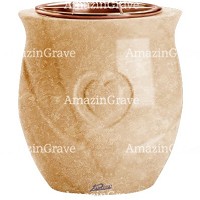 Flowers pot Cuore 19cm - 7,5in In Travertino marble, copper inner
