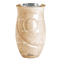 Vase à fleurs Cuore 20cm En marbre Travertino, intérieur acier
