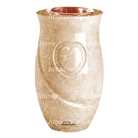 Vase à fleurs Cuore 20cm En marbre Travertino, intérieur cuivre
