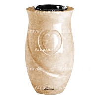 Vase à fleurs Cuore 20cm En marbre Travertino, intérieur en plastique