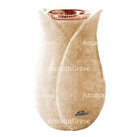 Vase à fleurs Tulipano 20cm En marbre Travertino, intérieur cuivre