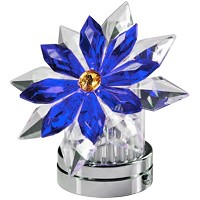 Fiocco di neve inclinato in cristallo blu 12cm Lampada Led o fiamma decorativa per lampade e lapidi