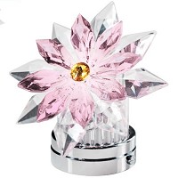 Copo de nieve inclinado en cristal rosa 12cm Lámpara LED o decoración para lámparas y lápidas