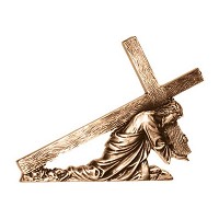 Wall plate Carrying the Cross 13x16,5cm - 5x6,5in Bronze ornament for tombstone 3053