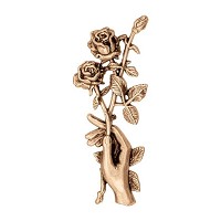 Placa de pared mano con rosas 12cm Aplicación en bronce para lápida 3129