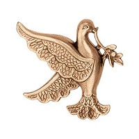 Wall plate dove with olive branch 7x8cm - 2,75x3in Bronze ornament for tombstone 3131