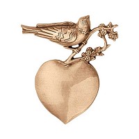 Wall plate heart with dove 10cm - 4in Bronze ornament for tombstone 3562