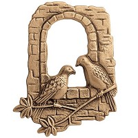 Wall plaque branch with window with two doves 10x6cm - 3,9x2,3in Bronze ornament for tombstone 481012